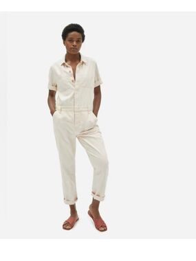 Everlane The Super Soft Summer Jean Coverall Jumpsuit Short sleeve Bone Cream 8